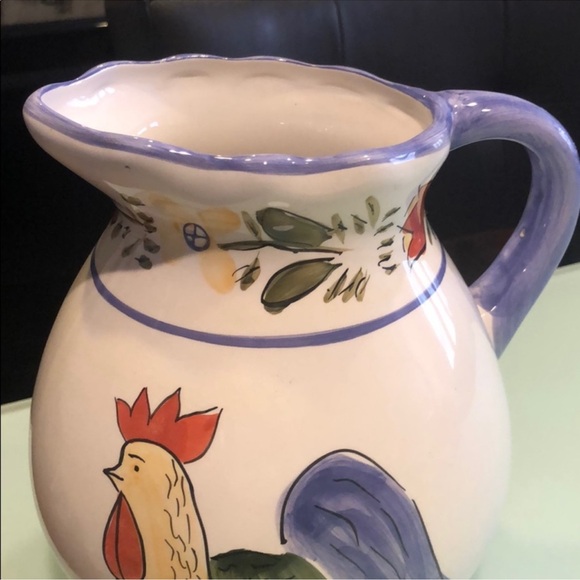 Hand-Painted Rooster Ceramic Pitcher - Picture 4 of 6